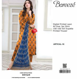 Bareeze Lawn Elegance 3-Piece Printed Suit