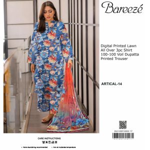 Bareeze Lawn Elegance 3-Piece Printed Suit